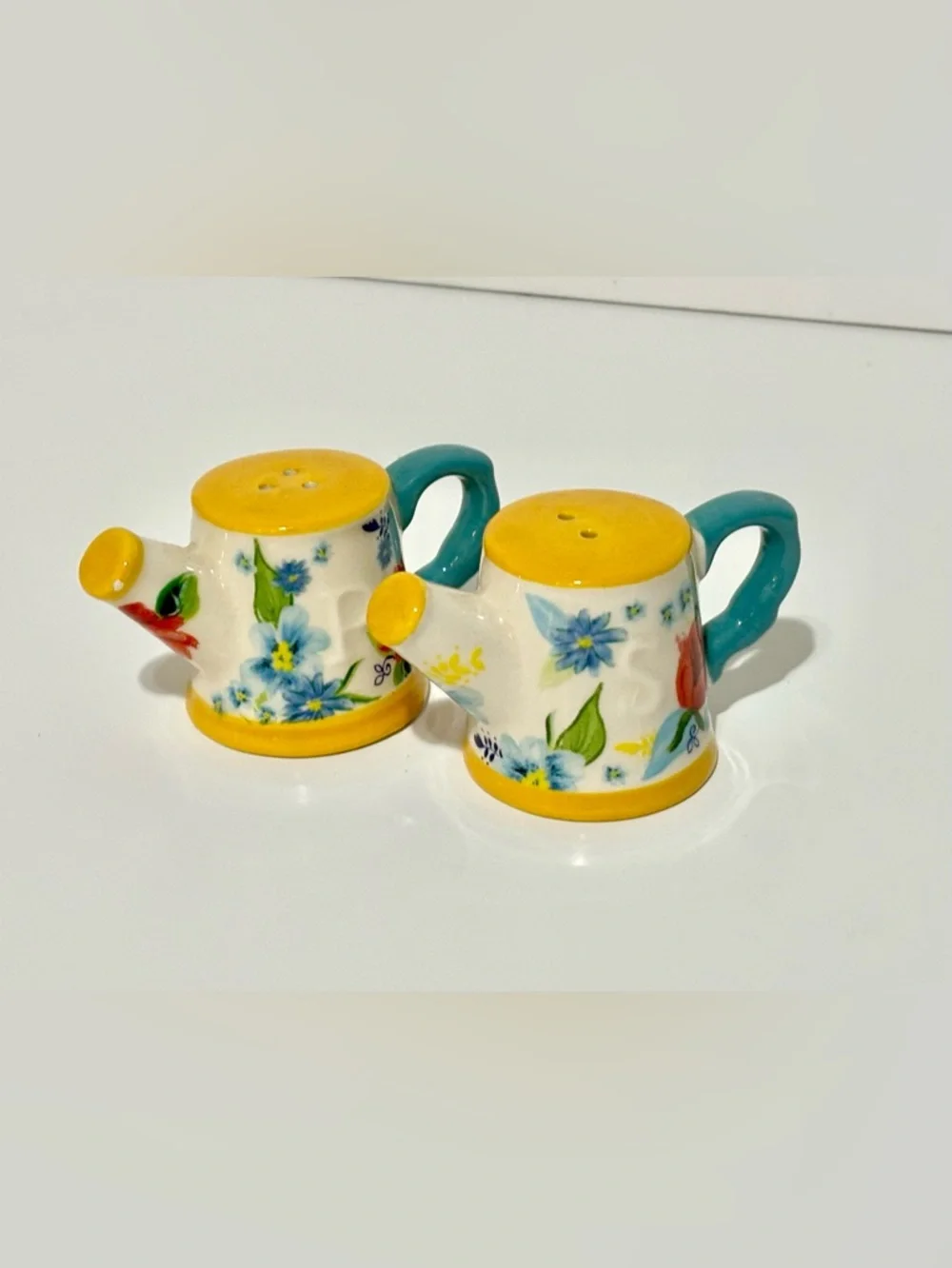 Pioneer Woman Salt Pepper Shakers Watering Can Spring Bouquet Ceramic Kitchen